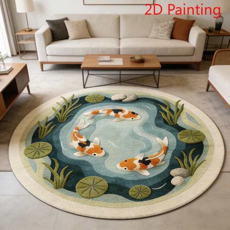 Koi Fish Pattern Round Fluffy Non-Slip Area Rug