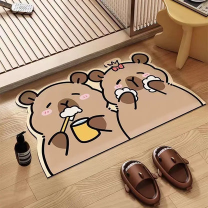 Bathroom absorbent non-slip foot pad cute cartoon household diatom mud floor mat quick drying entry toilet toilet anti-drop