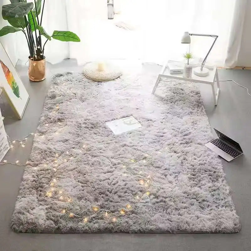 Fluffy tie-dye plush living room rug