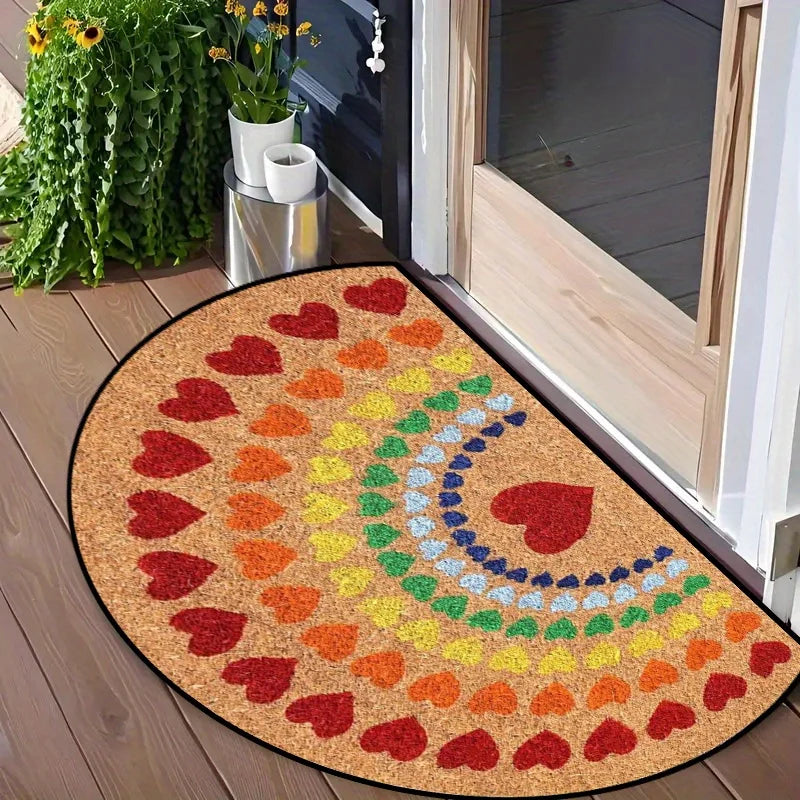 VIKAMA Rainbow Heart Half-Round Doormat