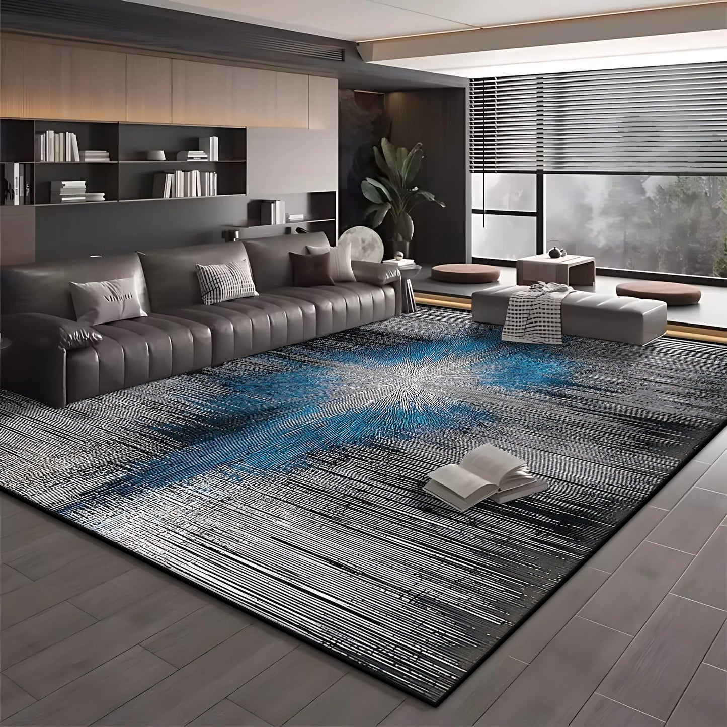 Modern Simple Blue Black Non-Slip Washable Area Rug