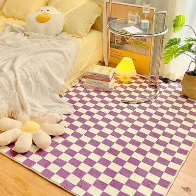 Retro Checkerboard Fluffy Plush Area Rug