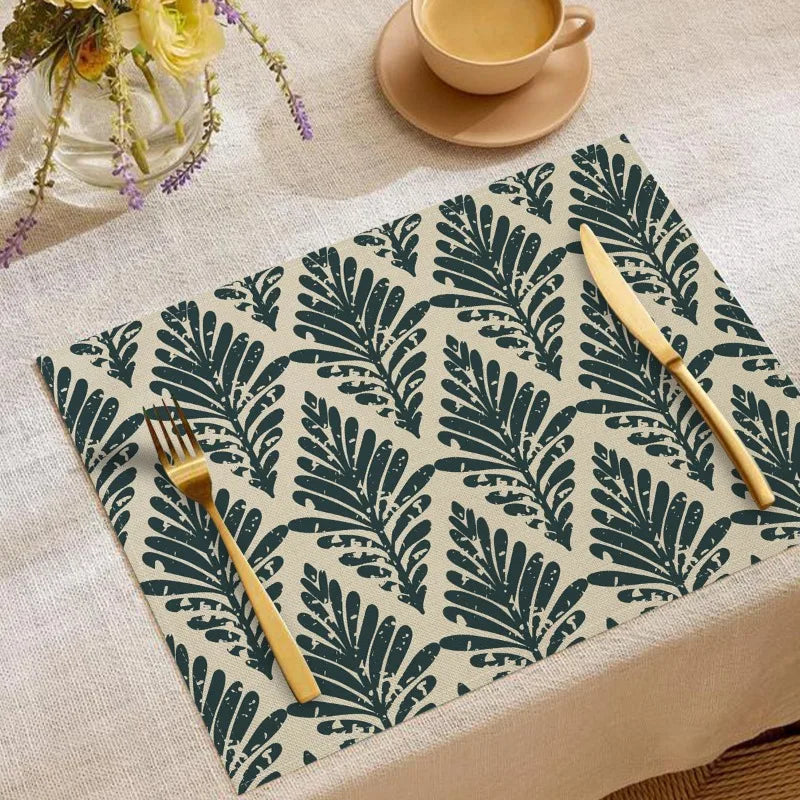 Luxury 6PCS Table Mats Set Leaf Fan Stripe Polka Dot Dining Placemats