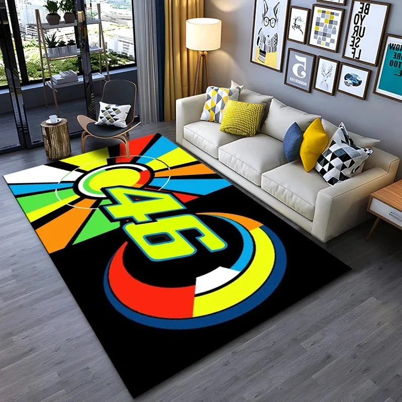 Motorcycle Racer “The Doctor” 46 Racing Carpet Mat Black Yellow Track Design Living Room Rug Home Decor