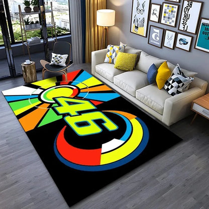 Motorcycle Racer “The Doctor” 46 Racing Carpet Mat Black Yellow Track Design Living Room Rug Home Decor