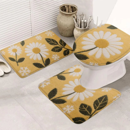 3pcs Korean style home toilet U-shaped floor mat toilet lid mat bathroom door mat absorbent carpet flannel anti slip mat