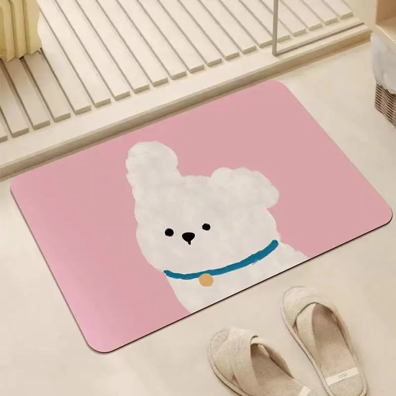 Puppy Cartoon Diatom Mud Floor Mat Non-Slip Absorbent Bathroom Living Room Door Rug Home Decor