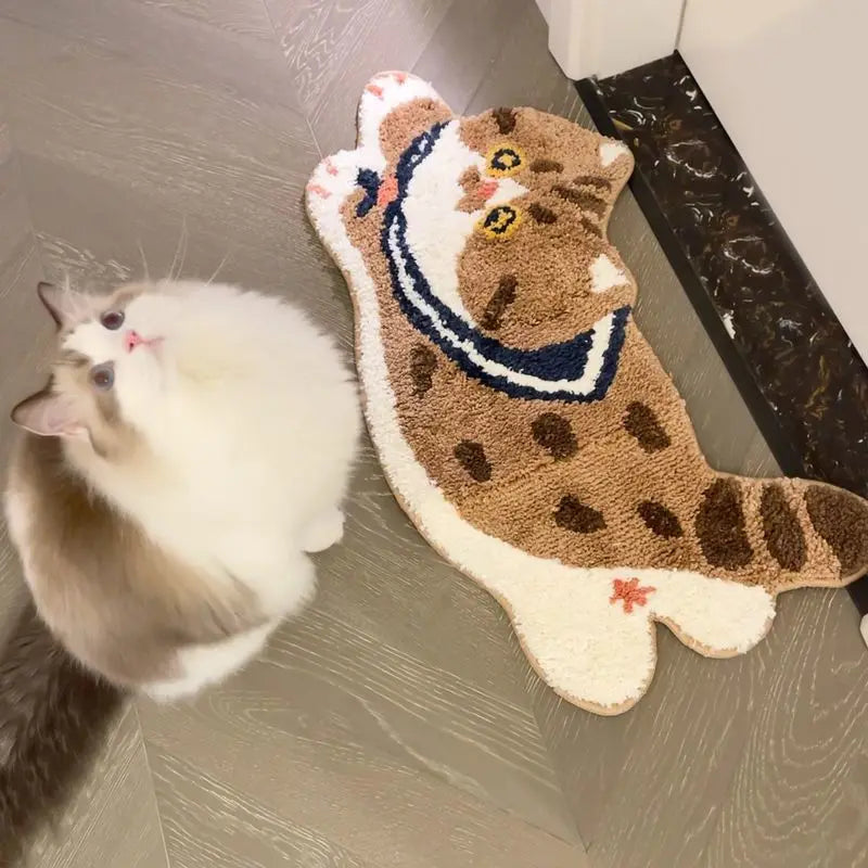 VIKAMA Cute Cat Girl Faux Cashmere Carpet Soft Non-Slip Absorbent Bedroom Bathroom Kitchen Floor Mat