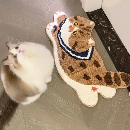 VIKAMA Cute Cat Girl Faux Cashmere Carpet Soft Non-Slip Absorbent Bedroom Bathroom Kitchen Floor Mat
