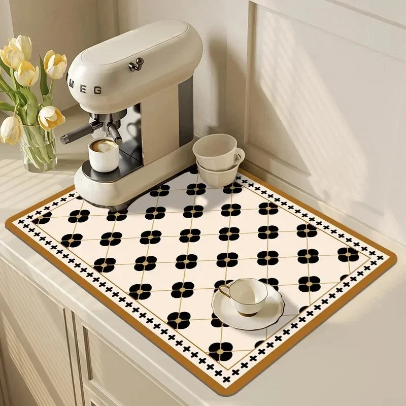 VIKAMA Black Marble Dish Drying Mat Super Absorbent Non-Slip Kitchen Counter Rug Bottle Kettle Dinnerware Bar Mat Home Decor