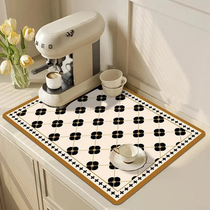 VIKAMA Black Marble Dish Drying Mat Super Absorbent Non-Slip Kitchen Counter Rug Bottle Kettle Dinnerware Bar Mat Home Decor