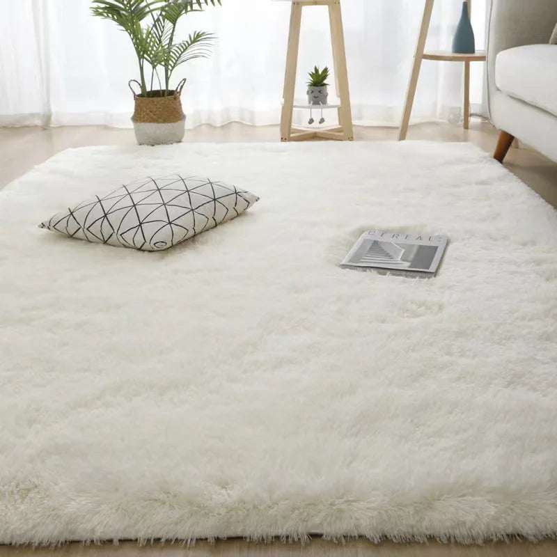 Black fluffy shaggy plush area rug