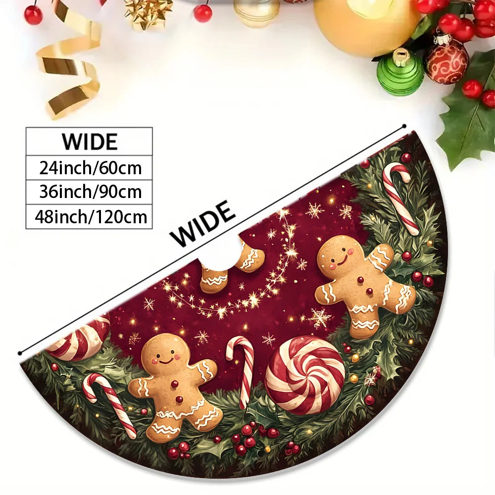 VIKAMA Gingerbread Peppermint Christmas Tree Skirt Rug