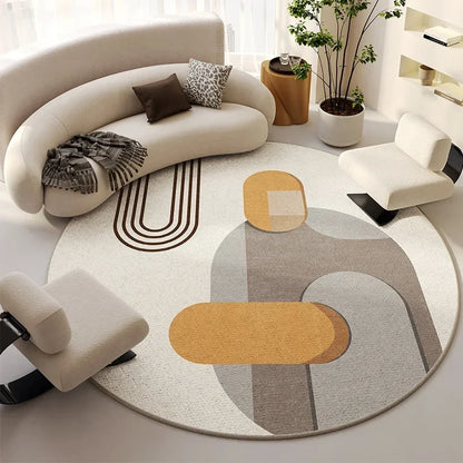Beige Round Light Luxury Non-Slip Large Area Rug