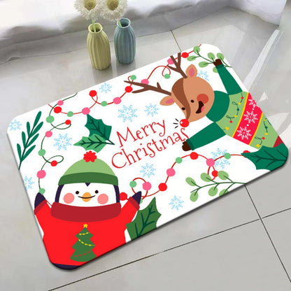VIKAMA Festive Snowman Reindeer Christmas Non-Slip Doormat