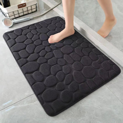 3D Cobblestone Embossed Bathroom Mat Non-Slip Absorbent Machine Washable Quick-Dry Door Floor Mat