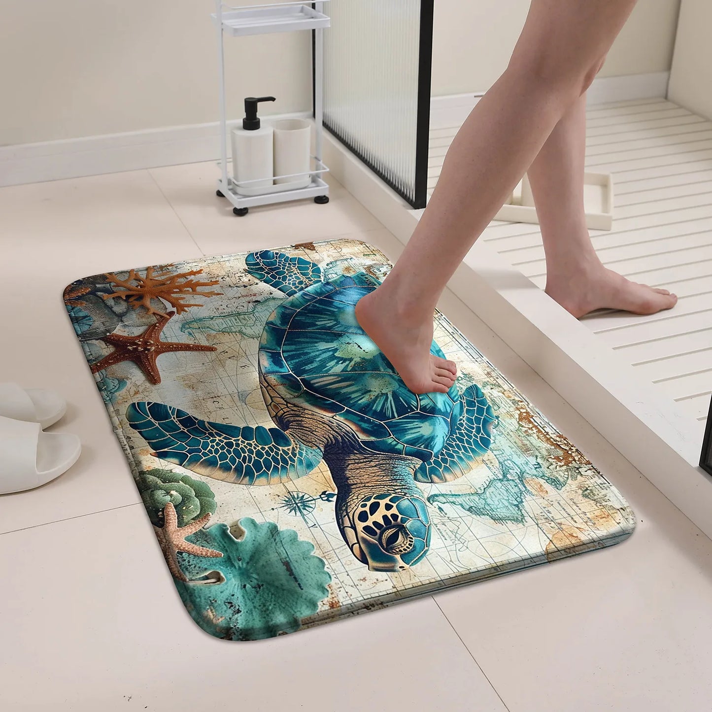 Dream ocean blue turtle seabed mat absorbent, non-slip, quick-drying carpet home, bathroom, kitchen door mat