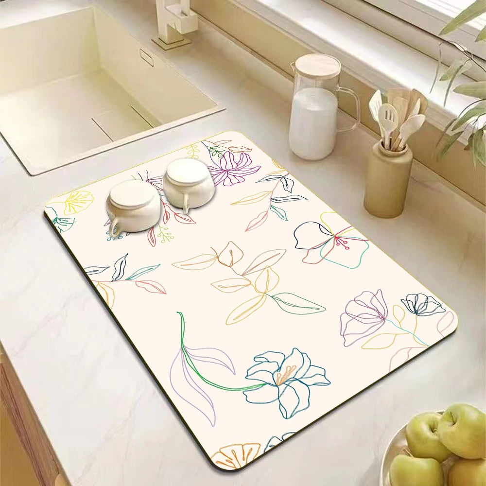 Modern Floral Kitchen Drying Mat