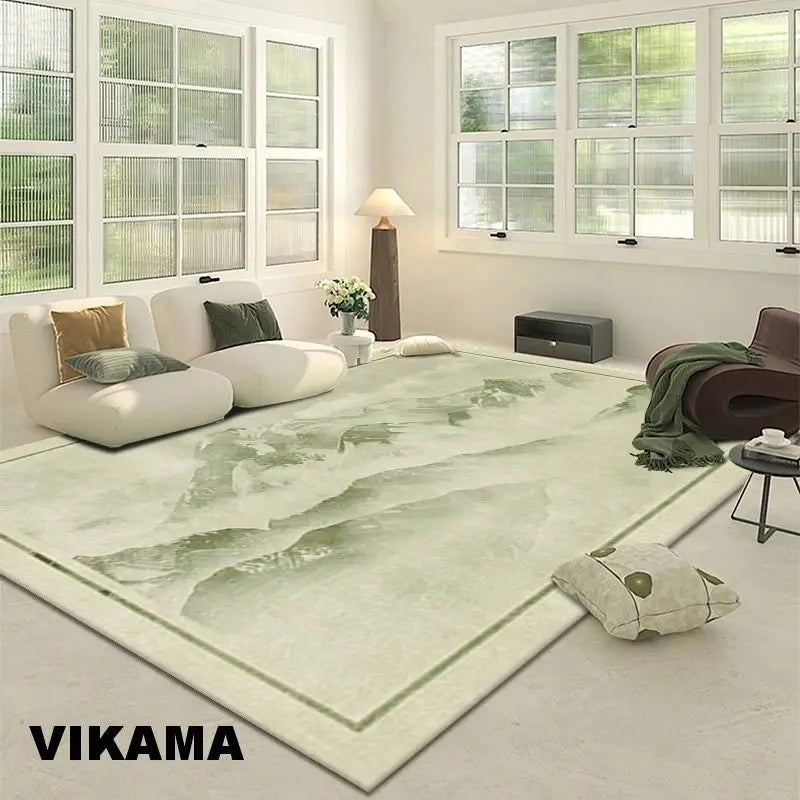 VIKAMA Crystal Pile Green Chinese Style Rug Full Area Bedroom Living Room Bedside Sofa Carpet Home Decor