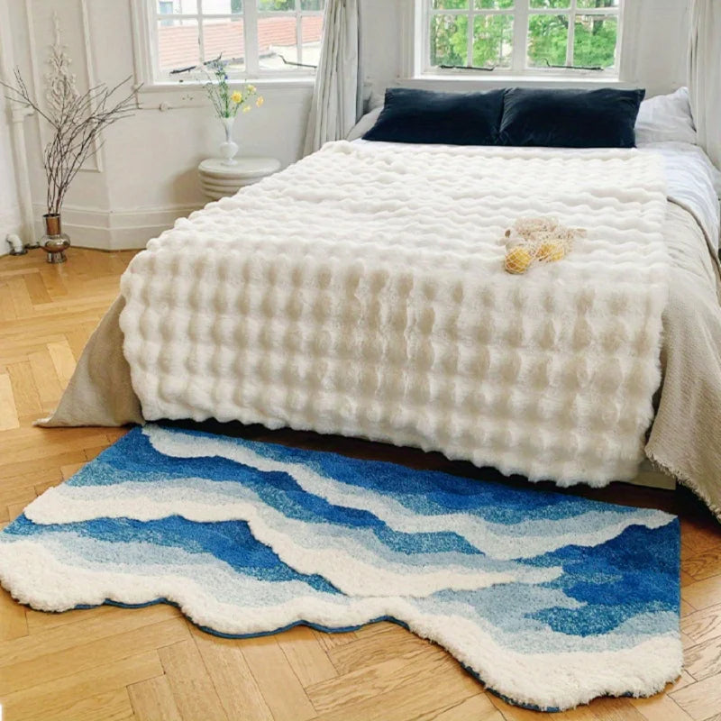 Blue Sea Wave Flocking Non-Slip Area Rug