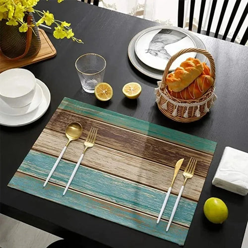 4/6/8pcs Vintage Wood Grain Placemat Set