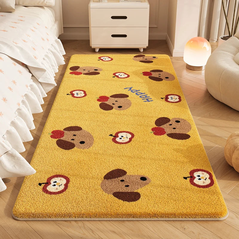 Cartoon Plush Bedside Floor Mat Soft Washable Kids Bedroom Rectangle Carpet