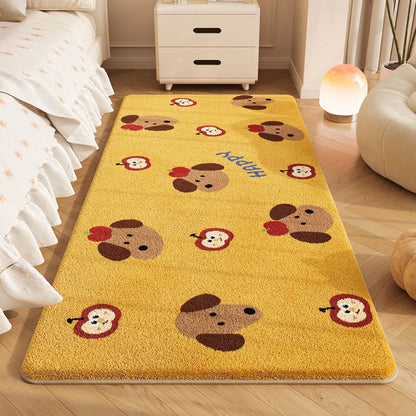 Cartoon Plush Bedside Floor Mat Soft Washable Kids Bedroom Rectangle Carpet