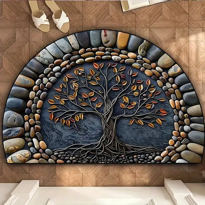 Boho half-round crystal velvet non-slip entryway floor mat
