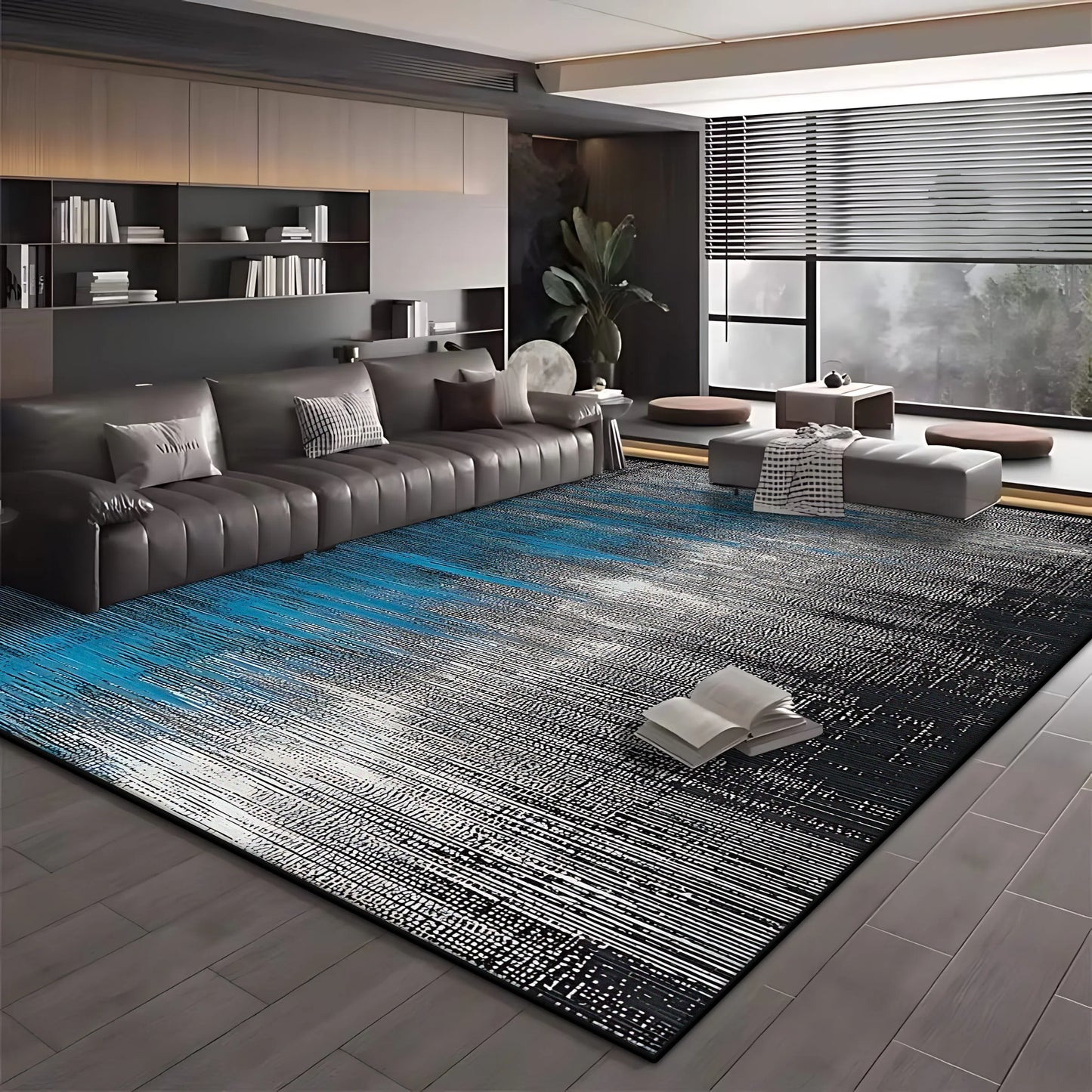 Modern Simple Blue Black Non-Slip Washable Area Rug