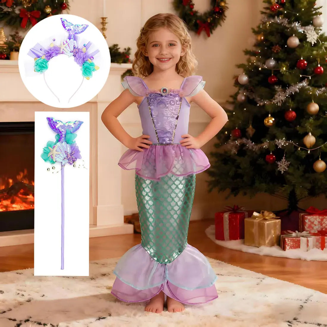 Disney Purple Mermaid Princess Costume Dress For Girls
