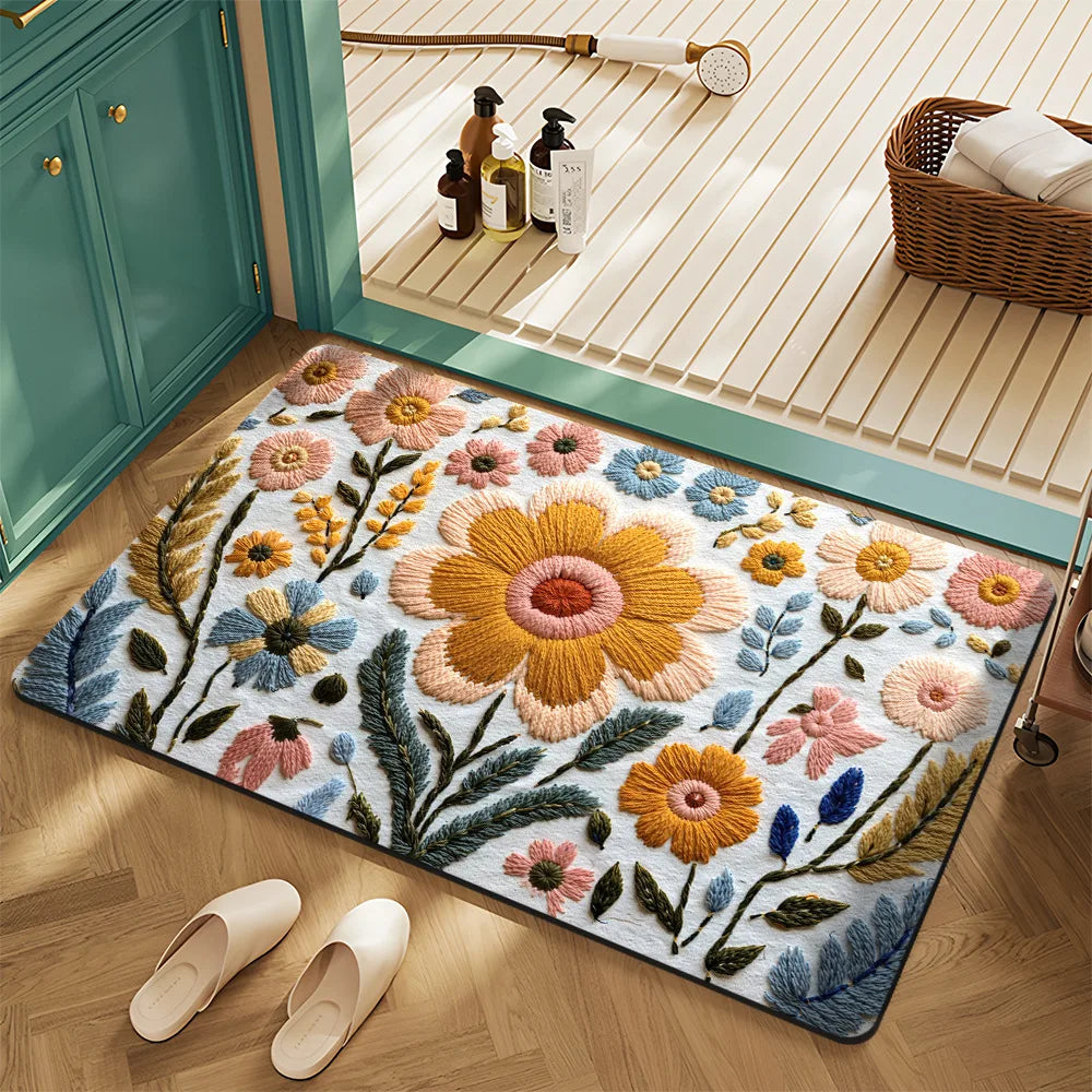 Floral Succulent 3D Embossed Non-Slip Absorbent Door Mat Bathroom Entryway Rug Home Decor