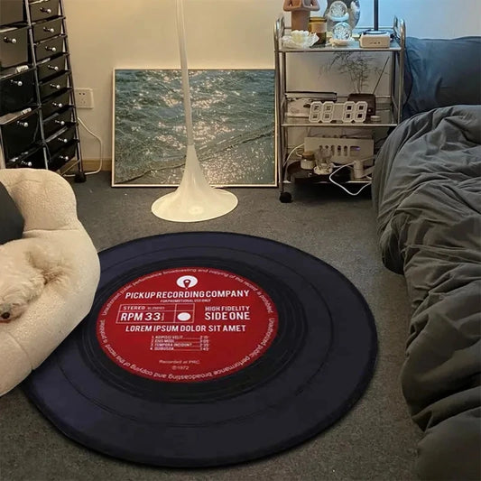 VIKAMA Record CD Round Carpet Non-Slip Game Chair Living Room Floor Mat