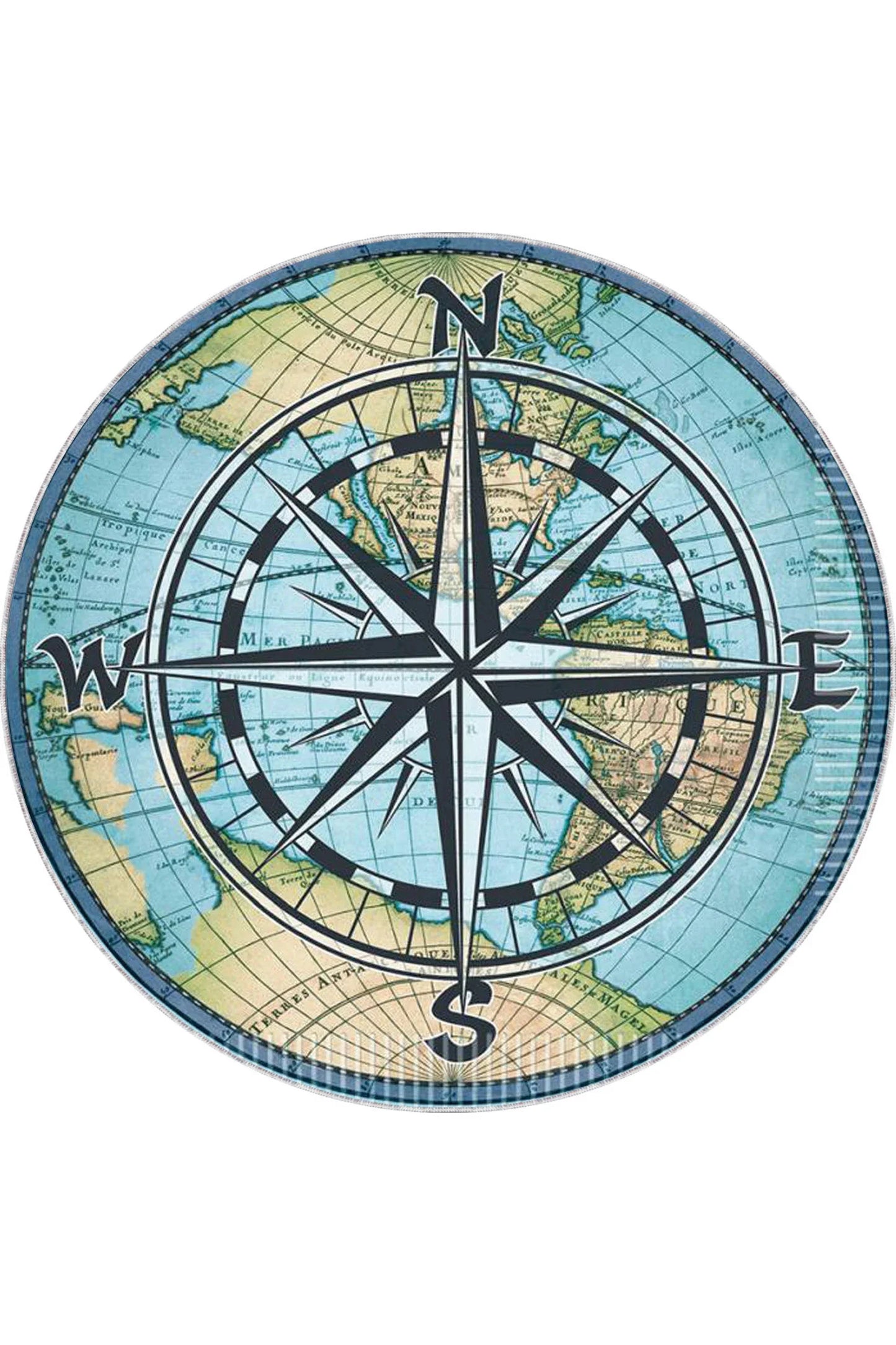 Compass Round Medallion Non-Slip Area Rug
