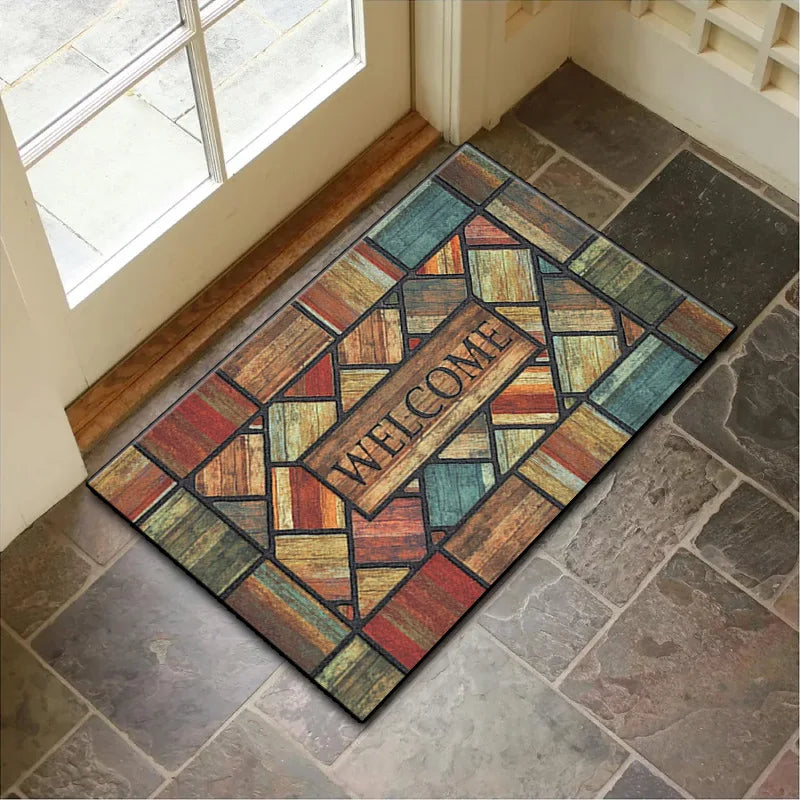 VIKAMA Crystal Velvet Door Mat Stone Wood Grain Non-Slip Entryway Floor Mat 40x60cm