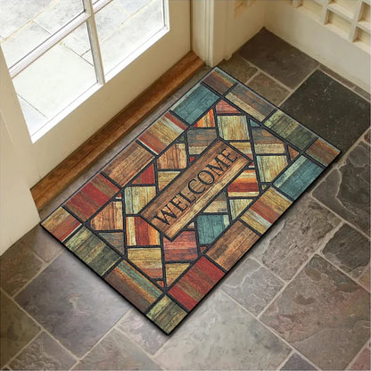 VIKAMA Crystal Velvet Door Mat Stone Wood Grain Non-Slip Entryway Floor Mat 40x60cm