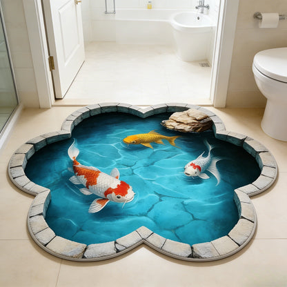Koi Fish Pattern Round Fluffy Non-Slip Area Rug