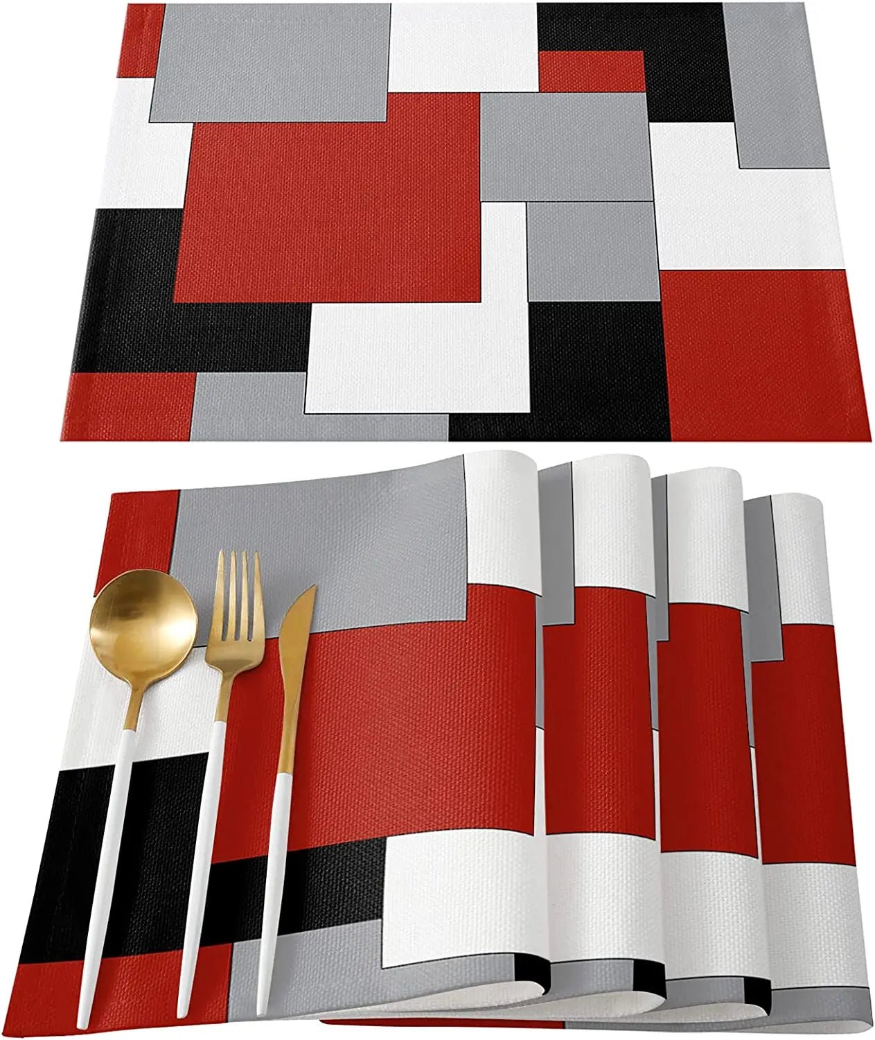 Abstract Purple Black Grey Patchwork Placemat Set