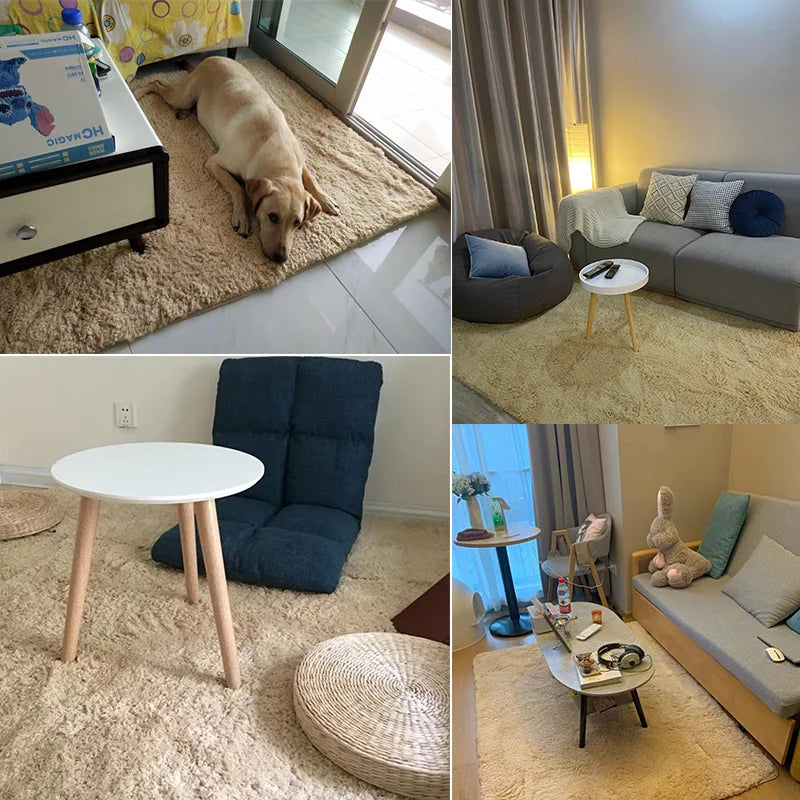 Beige Fluffy Bedroom Area Rug
