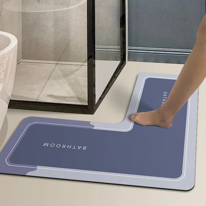 Minimalist Diatomaceous Earth L-Shaped Bathroom Floor Mat Non-Slip Absorbent Shower Door Mat