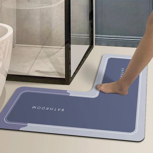 Minimalist Diatomaceous Earth L-Shaped Bathroom Floor Mat Non-Slip Absorbent Shower Door Mat