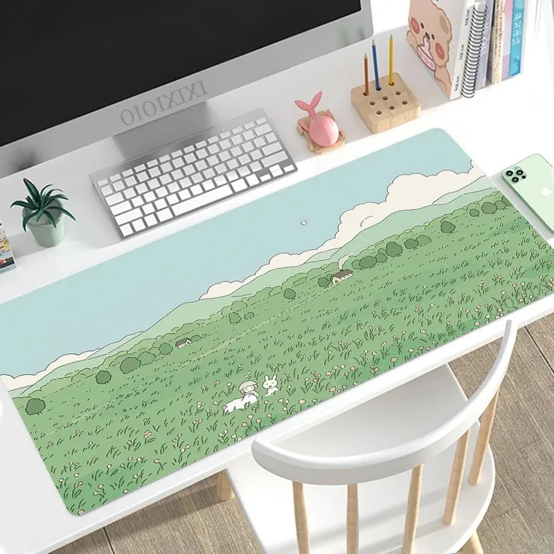 Cute Rabbit Green Large Gaming Mouse Pad