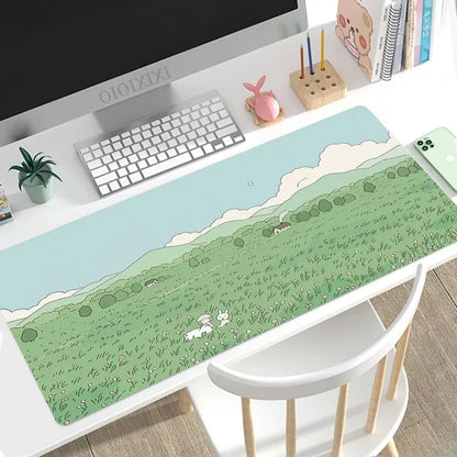 Cute Rabbit Green Large Gaming Mouse Pad