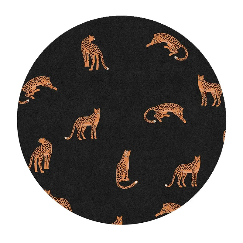 Leopard Print Round Fluffy Non-Slip Area Rug