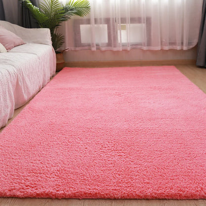 Beige Fluffy Bedroom Area Rug