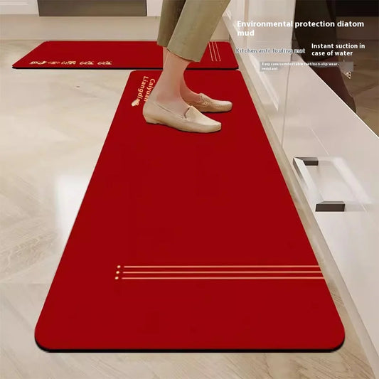 VIKAMA Diatomite Kitchen Mat Non-Slip Cuttable Red Entrance Bathroom Carpet