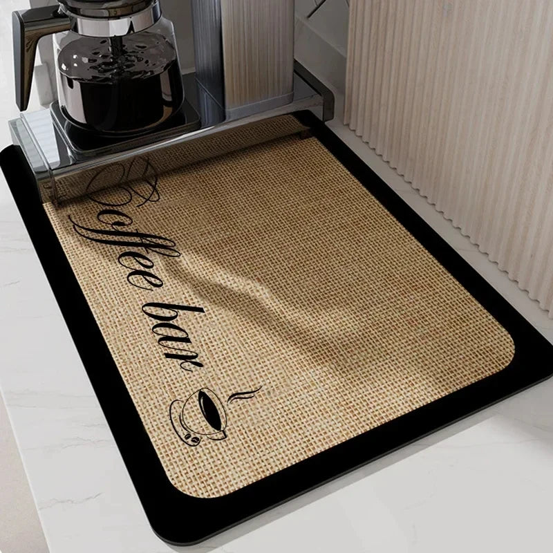 VIKAMA Black Marble Dish Drying Mat Super Absorbent Non-Slip Kitchen Counter Rug Bottle Kettle Dinnerware Bar Mat Home Decor