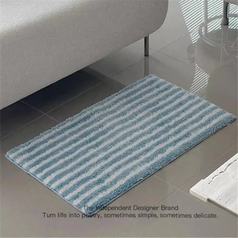 Personalized Striped Bedroom Carpet Absorbent Anti-Slip Imitation Cashmere Floor Mat