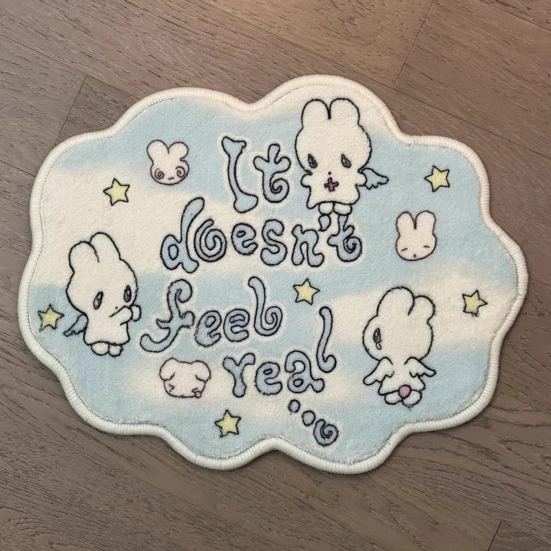 Sleepy Cat & Angel Rabbit Faux Cashmere Carpet Cute Living Room Bedroom Floor Mat