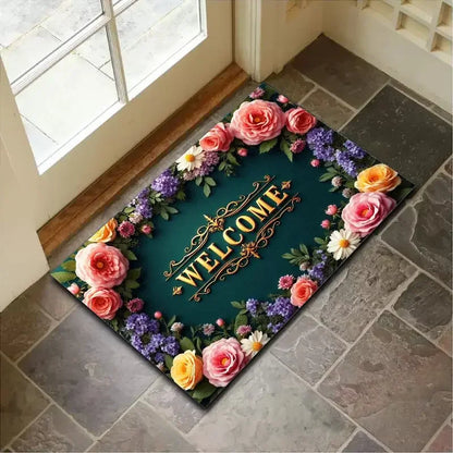 VIKAMA Floral Welcome Non-Slip Entrance Mat