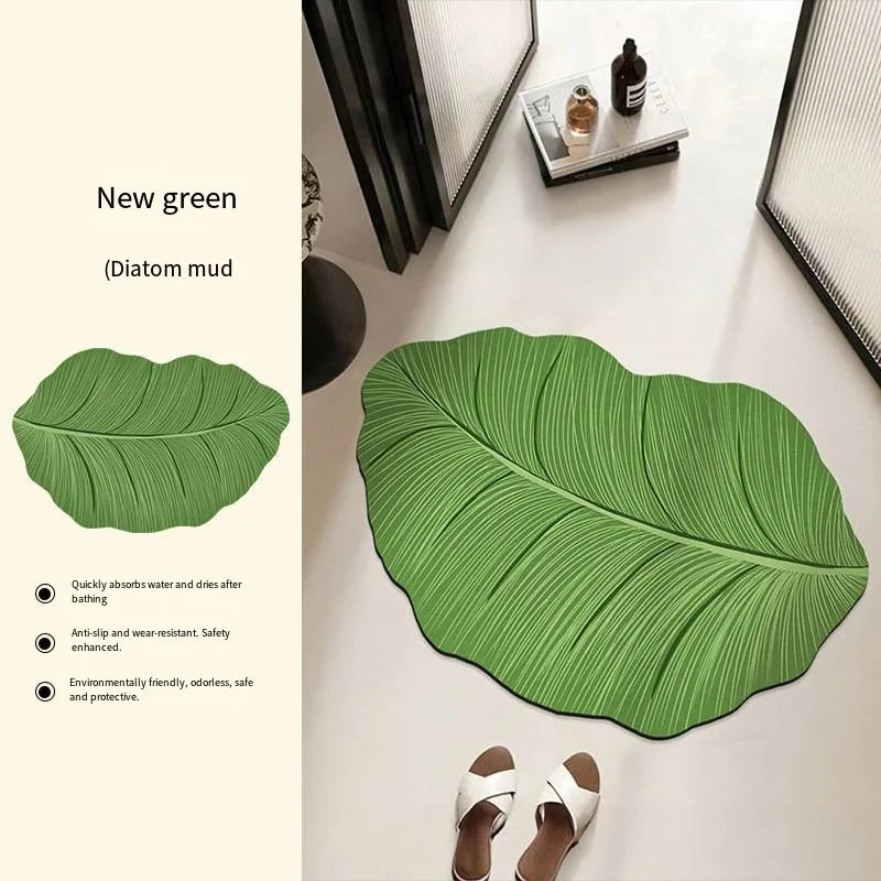 VIKAMA Green Leaf Absorbent Non-Slip Bathroom Mat